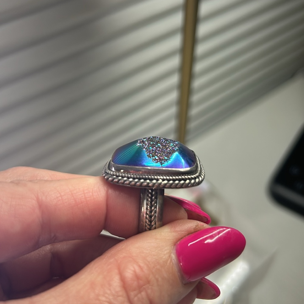 Drusy Solid Silver Iridescent Purple Ring - image 4